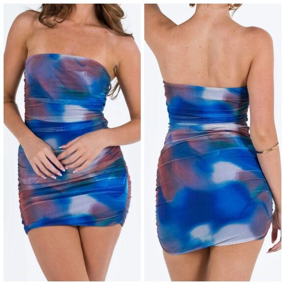 Princess Polly Dresses & Skirts - Princess Polly Micah Strapless Mini Dress Bodycon Blue Multicolor Size 10